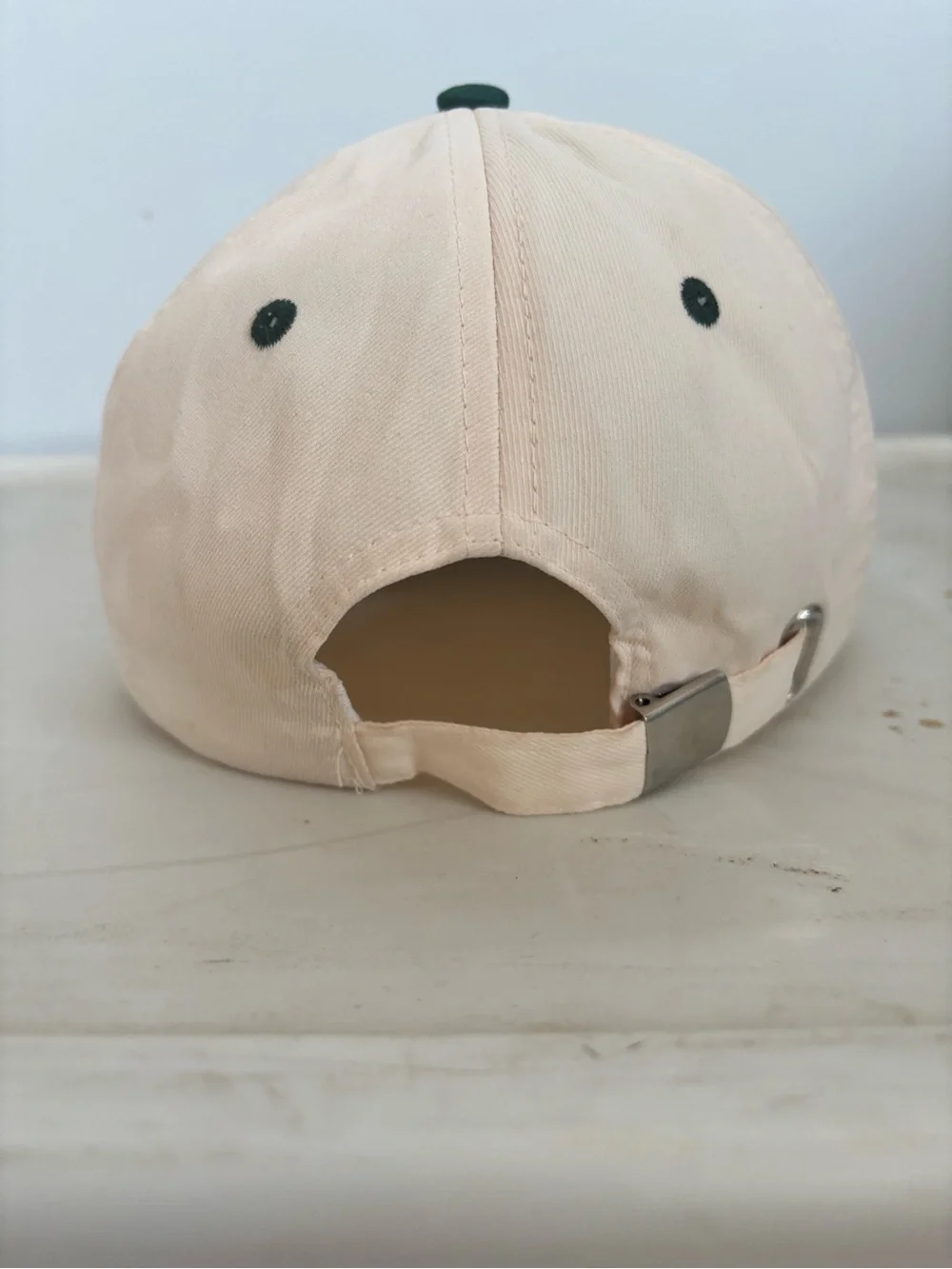 Cream and Forest Green Embroidered Baseball Cap